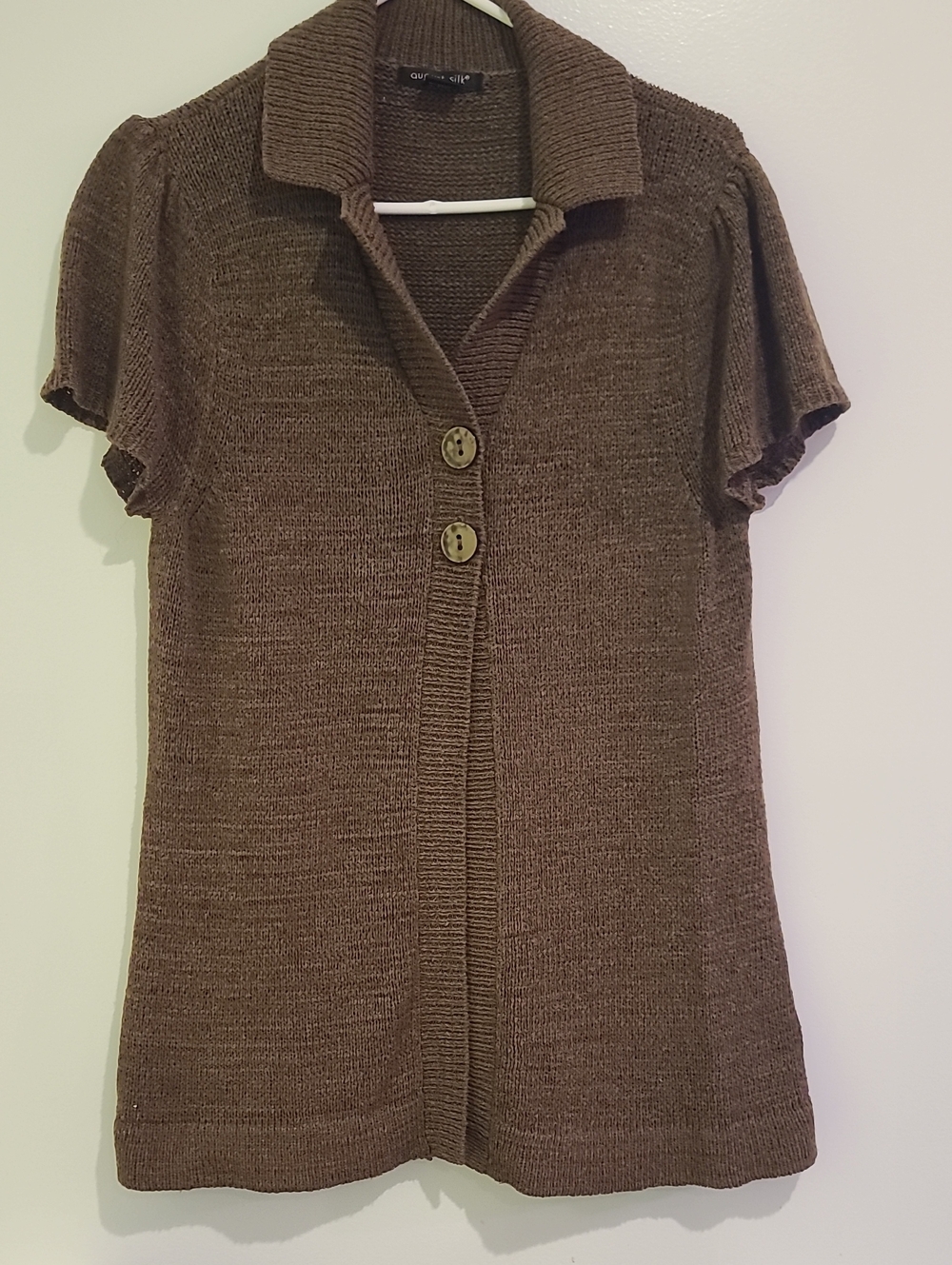 august silk Brown Short-Sleeve Knit Button-Front Cardigan